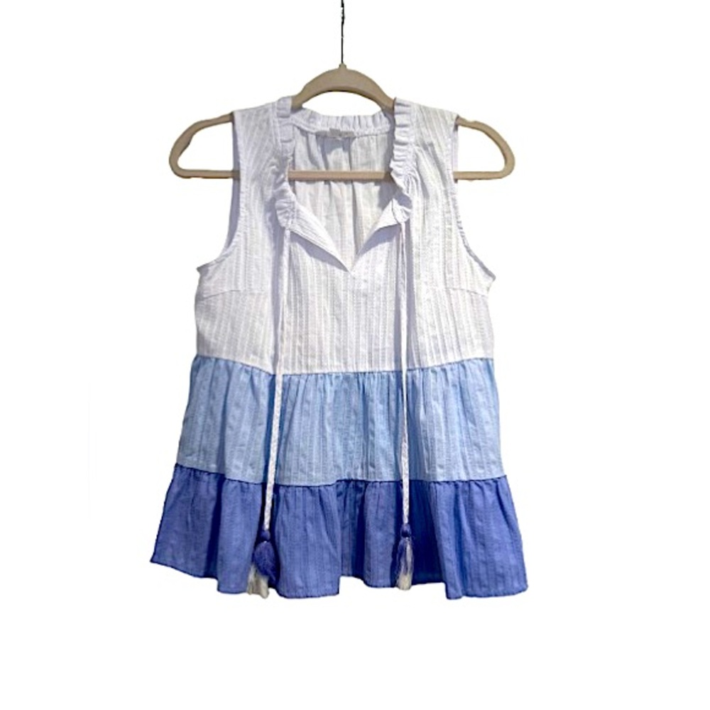 THML Sleeveless Tiered Ombré Top in Blue and White, Size S